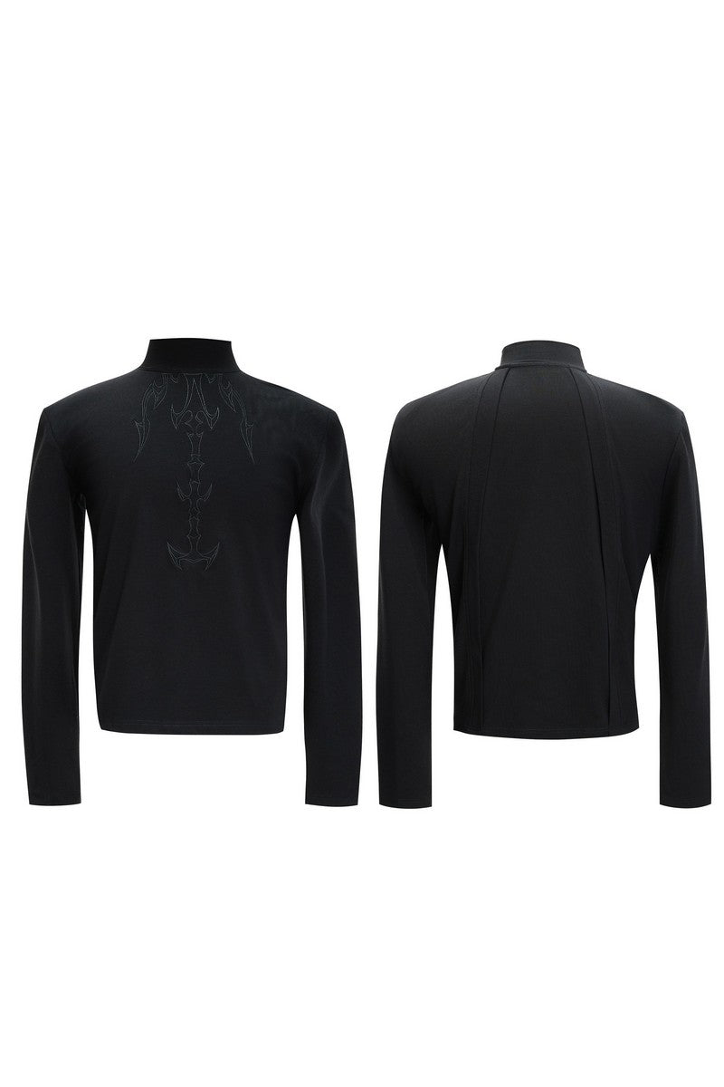 Embroidered Spine Mock Neck Tee