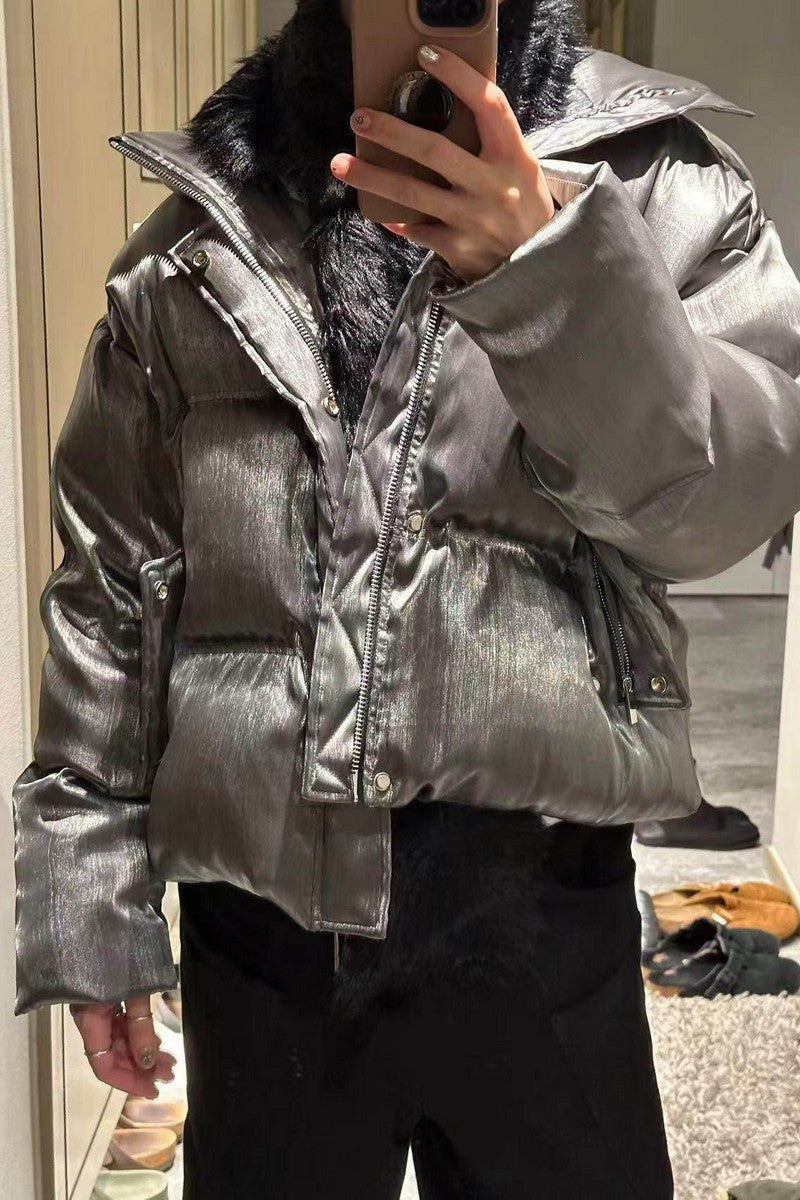 Metallic Collar Down Puffer