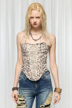 Leopard Fringe Strapless Top
