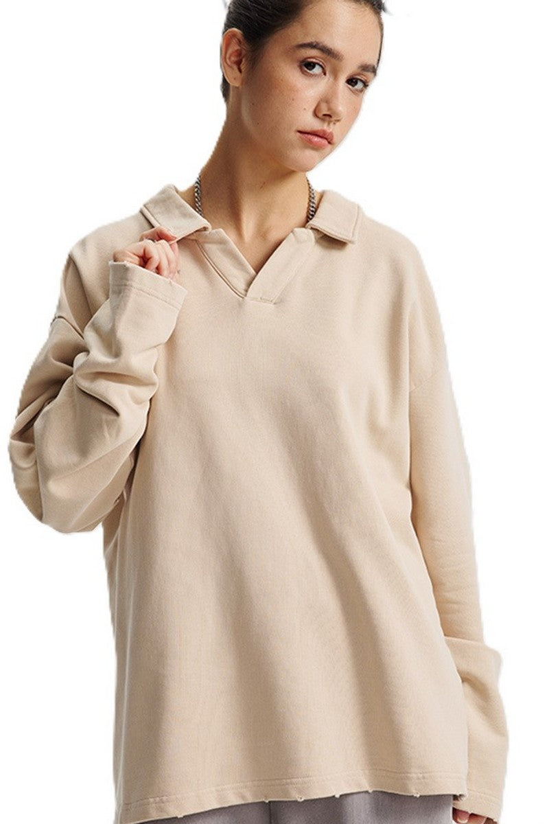 Distressed Washed Polo Sweater