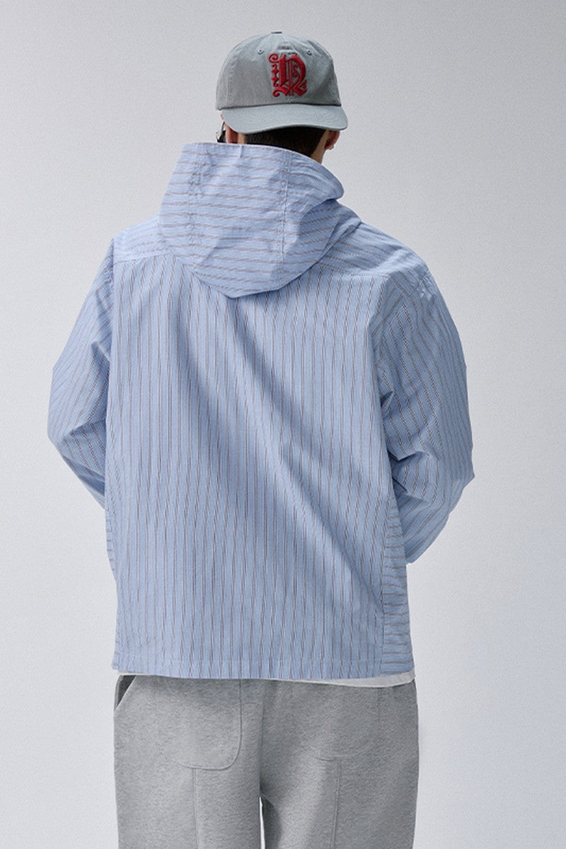 Striped Zip Hooded Shirt Jacket