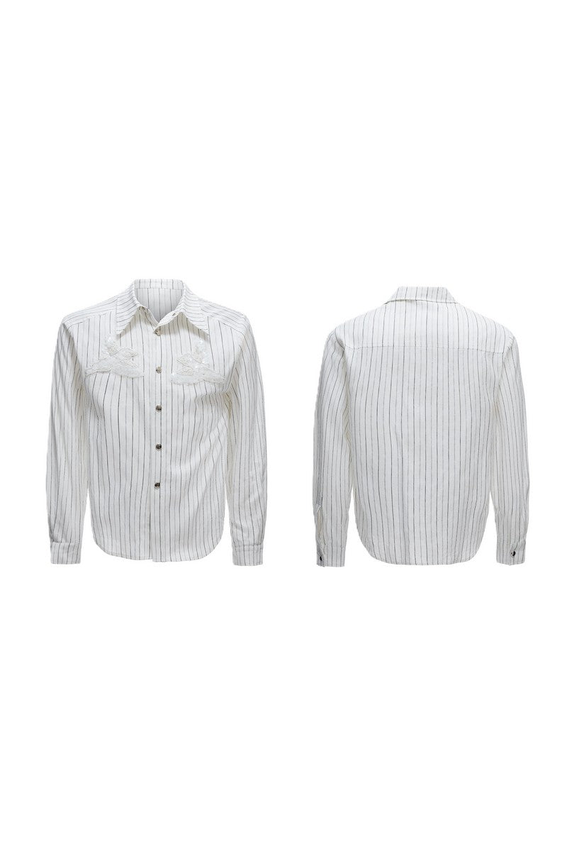 Striped Sequin Embroidered Linen Shirt
