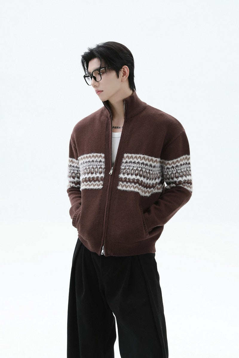 Heavyweight Fair Isle Knit Zip Cardigan