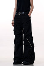 High-Street Zipper Black Cargo Pants