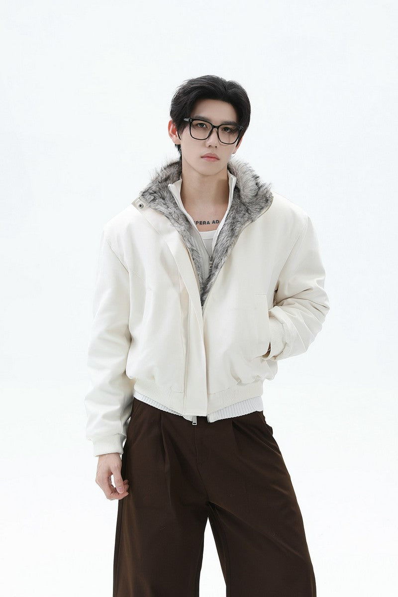 Vintage Fur Collar Bomber Jacket