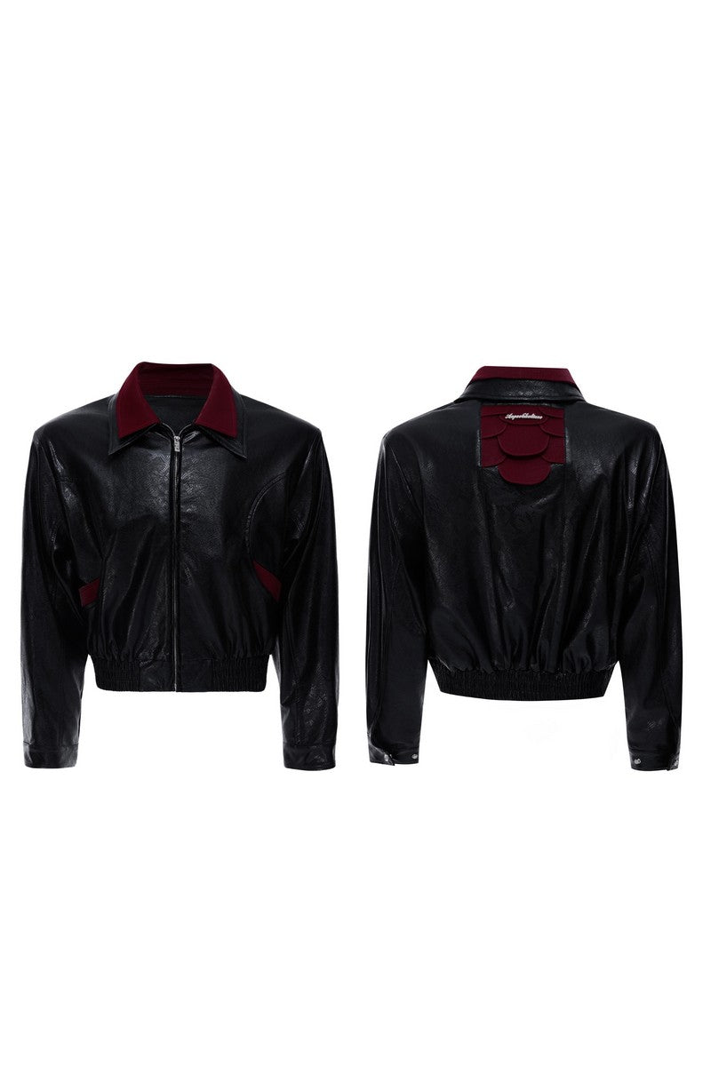 Glossy Snake Print Leather Jacket - EU Only