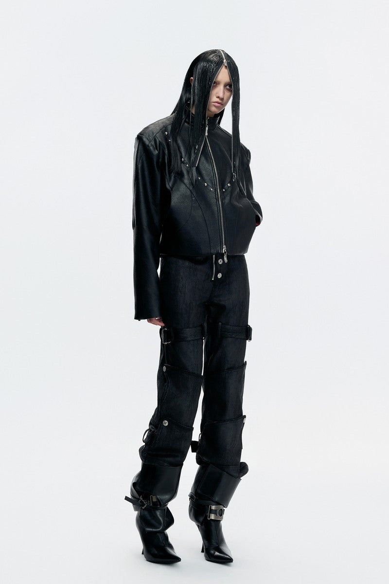 Waxed Studded Zip Jacket