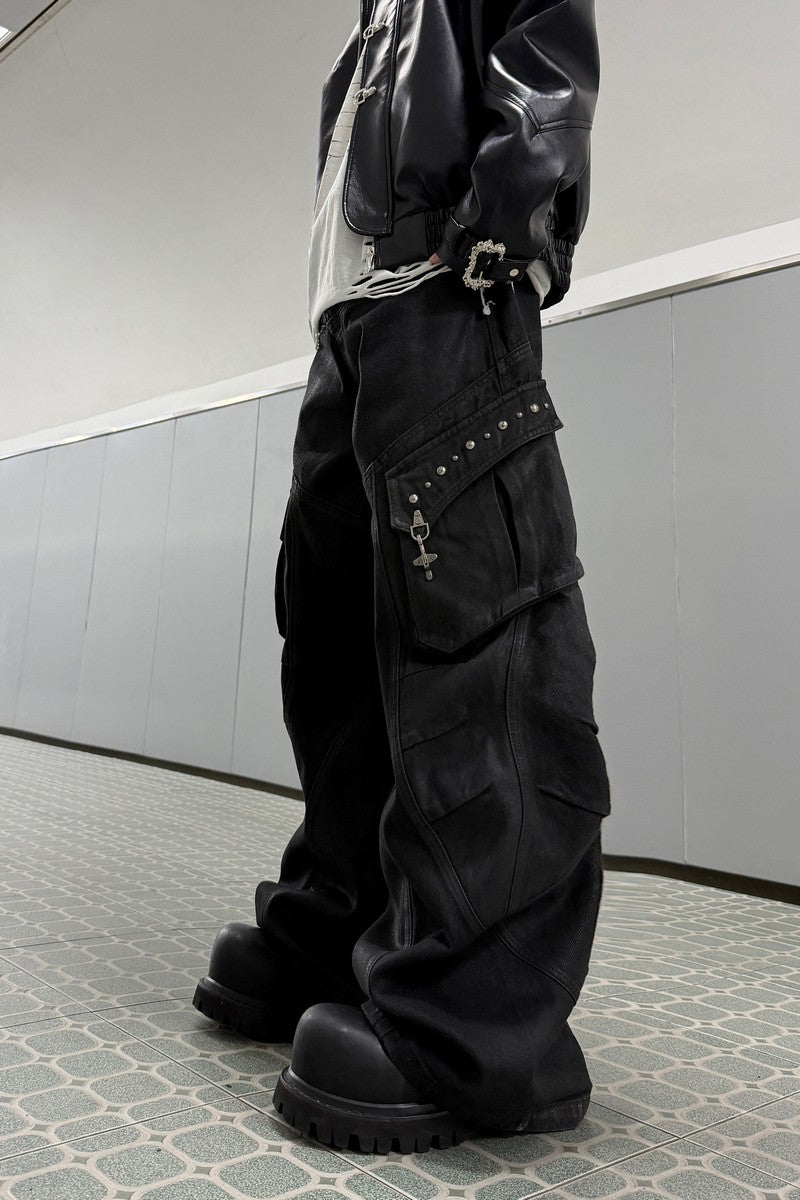 Waxed Multi Pocket Cargo Jeans
