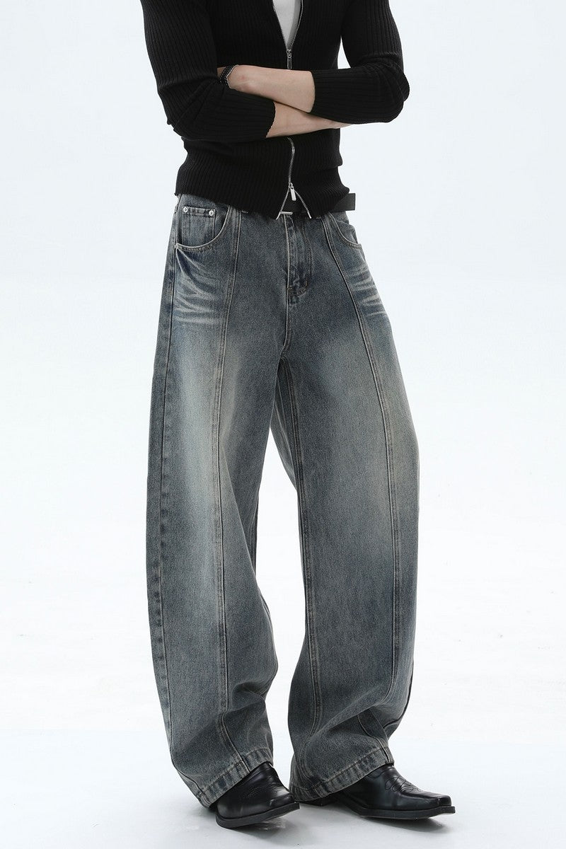 Washed Deconstructed Wide Leg Jeans