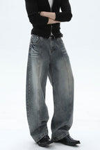 Washed Deconstructed Wide Leg Jeans