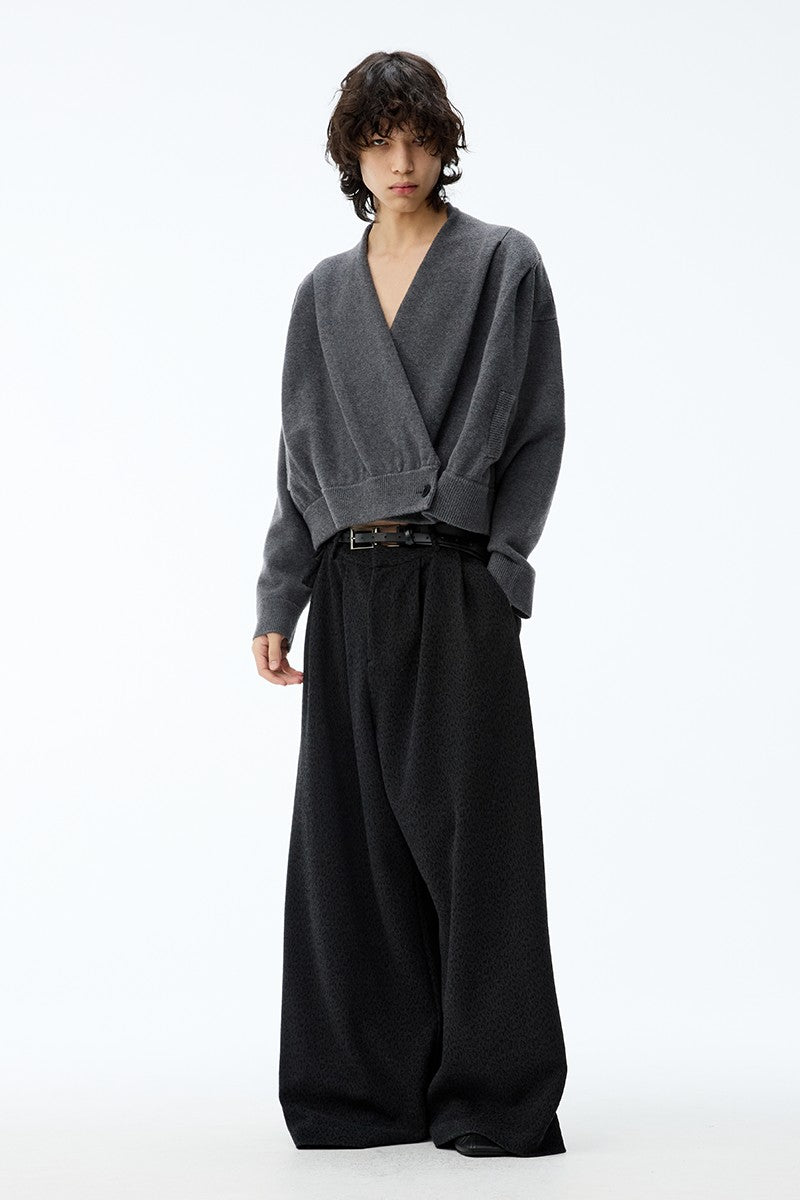 Pleated Knit Wrap Cardigan