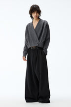 Pleated Knit Wrap Cardigan