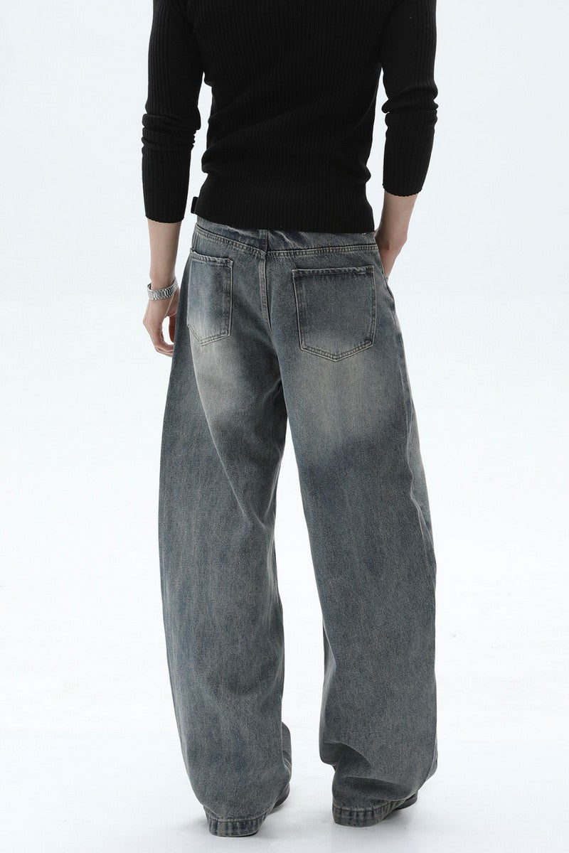 Washed Deconstructed Wide Leg Jeans