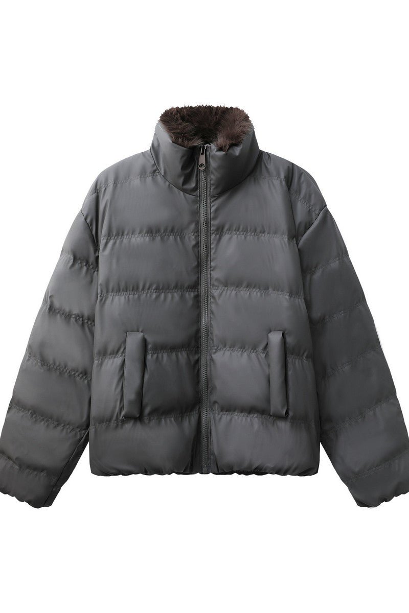 Down Puffer Faux Fur PU Jacket