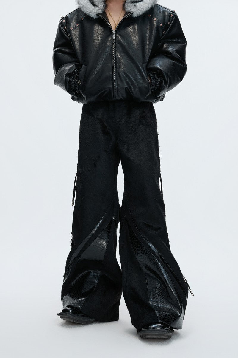 Deconstructed Wide Leg Wool Pants