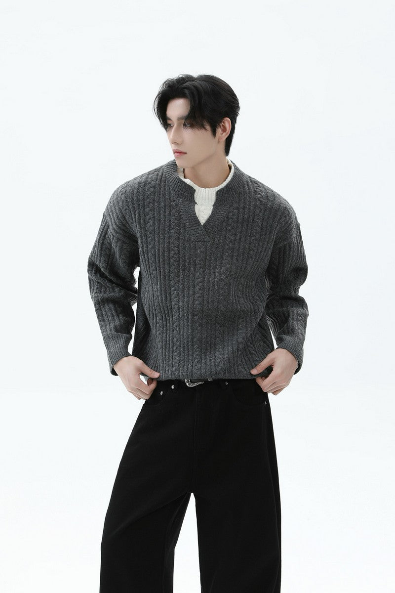 Layered Look Cable Knit Sweater