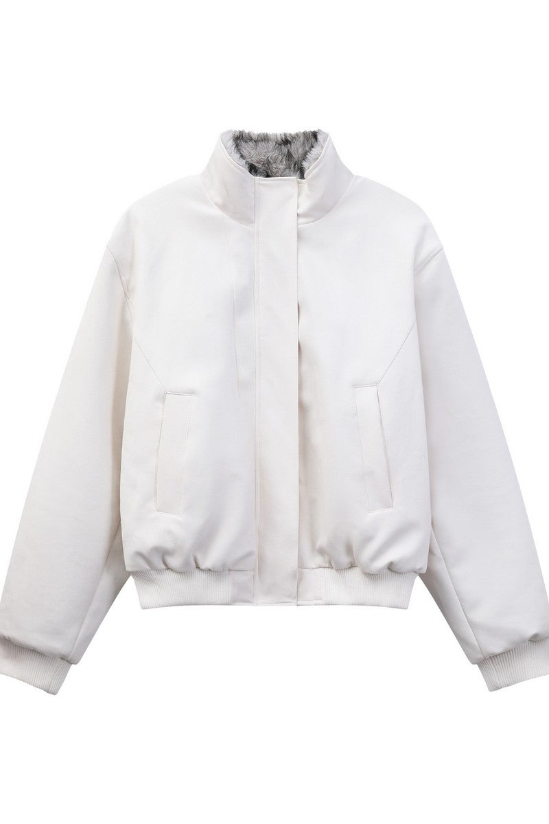 Vintage Fur Collar Bomber Jacket