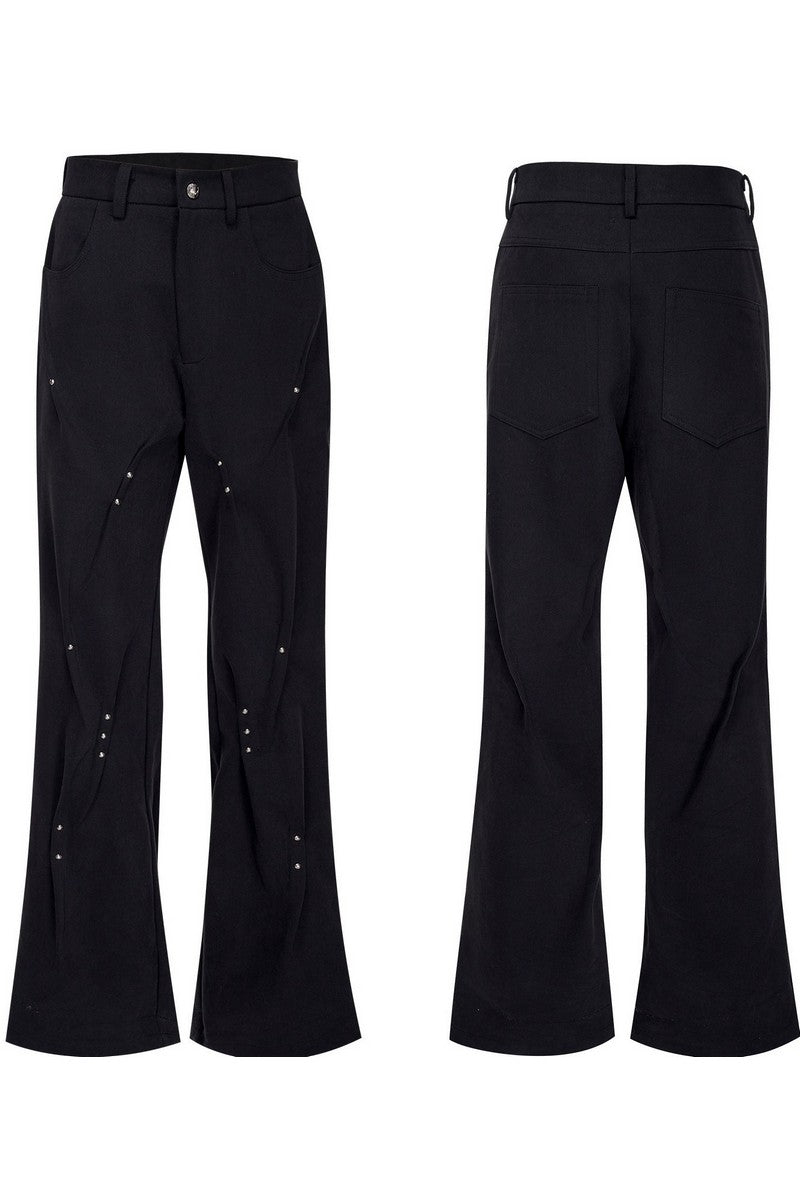 Pleated Studded Straight Jeans