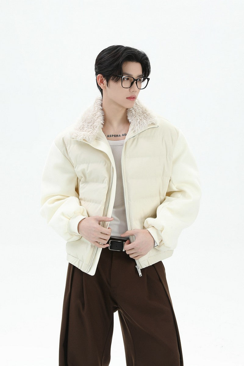 Fur Collar PU Puffer Jacket