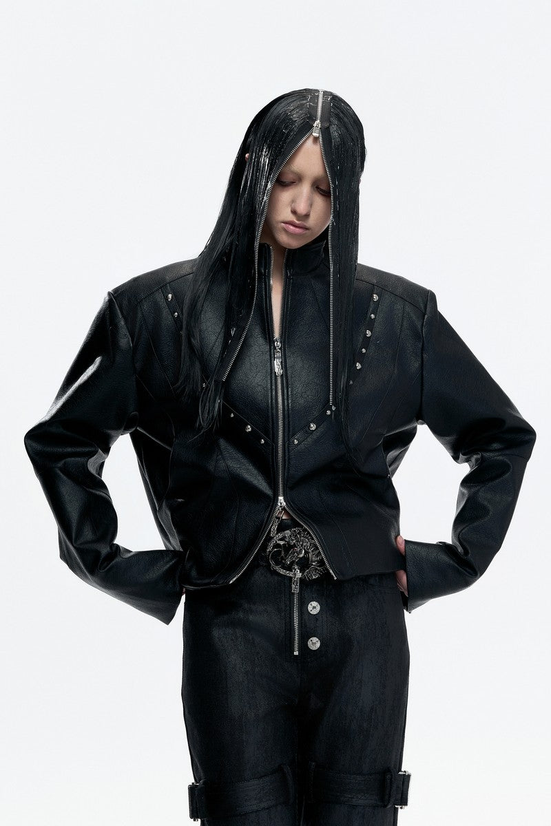 Waxed Studded Zip Jacket