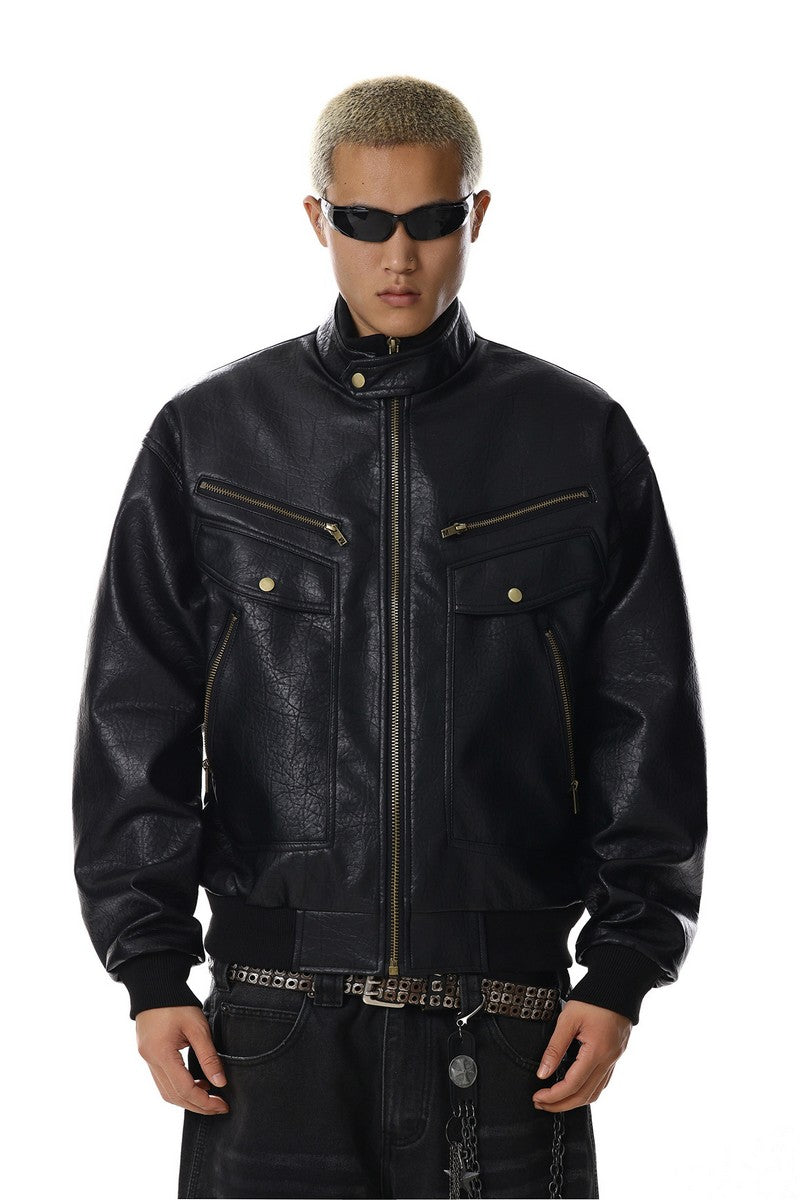 Textured PU Leather Jacket
