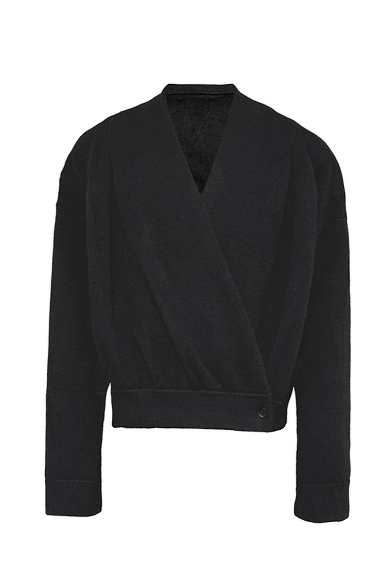 Pleated Knit Wrap Cardigan