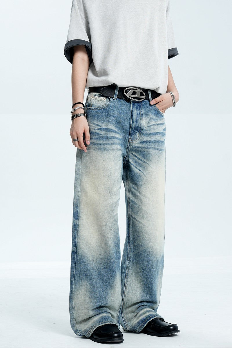 Whiskered Straight Blue Jeans