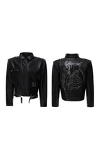 Pin Detail Geisha Print Leather Jacket