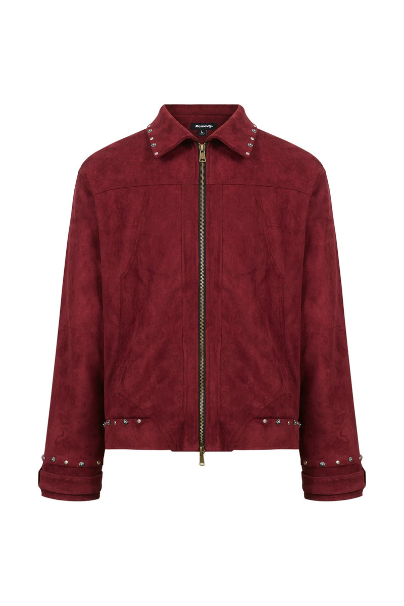 Studded Suede Crop Jacket — Burgundy front