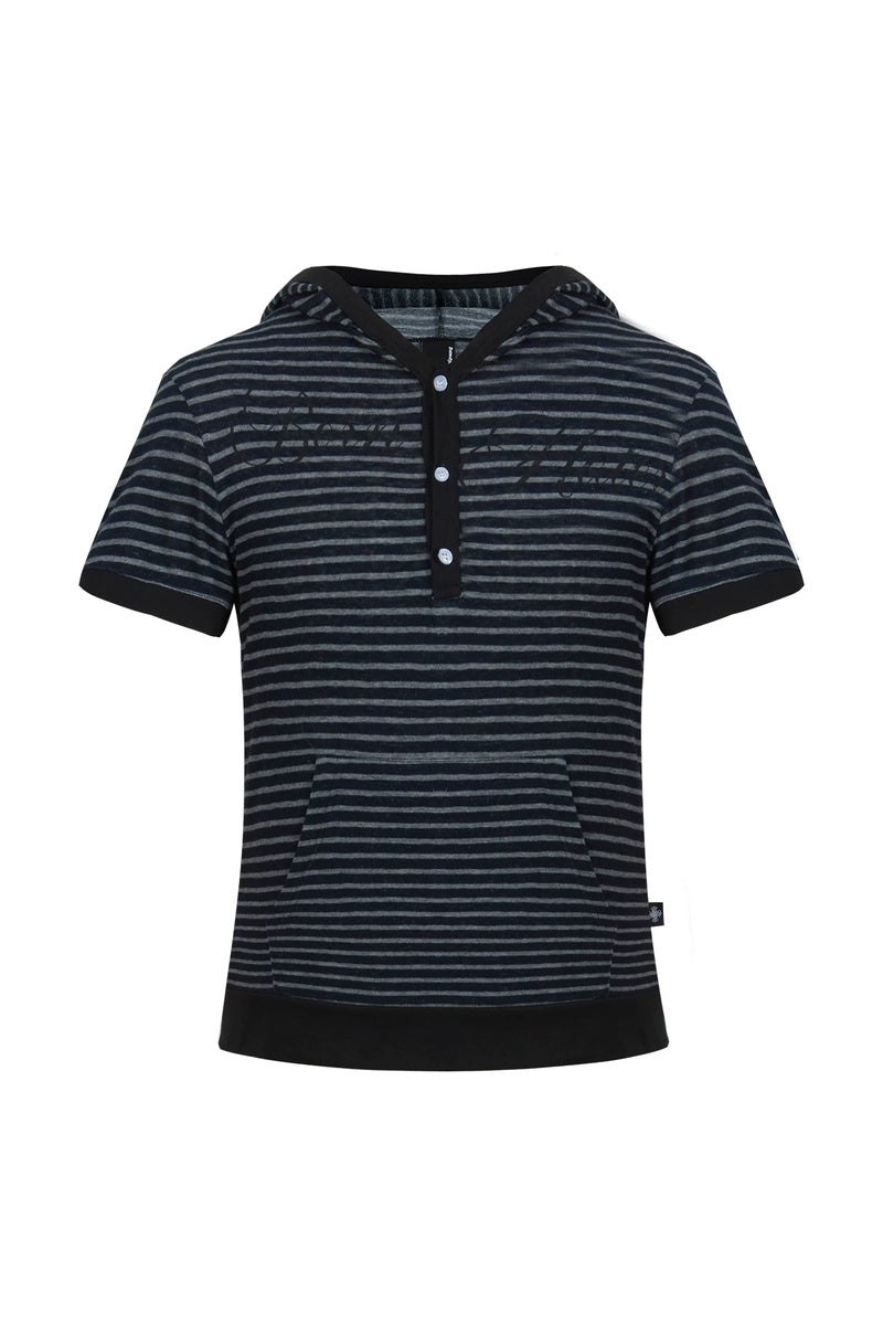 Striped Fitted Hooded Tee — Blue Stripe front