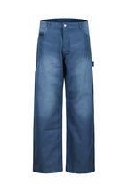 Washed Wide-Leg Work Pants — Dark Blue front