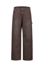 Washed Wide-Leg Work Pants — Dark Coffee front
