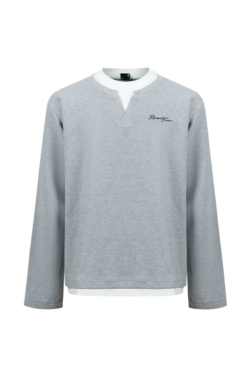 Waffle Layered Long Sleeve Tee — Light Grey front