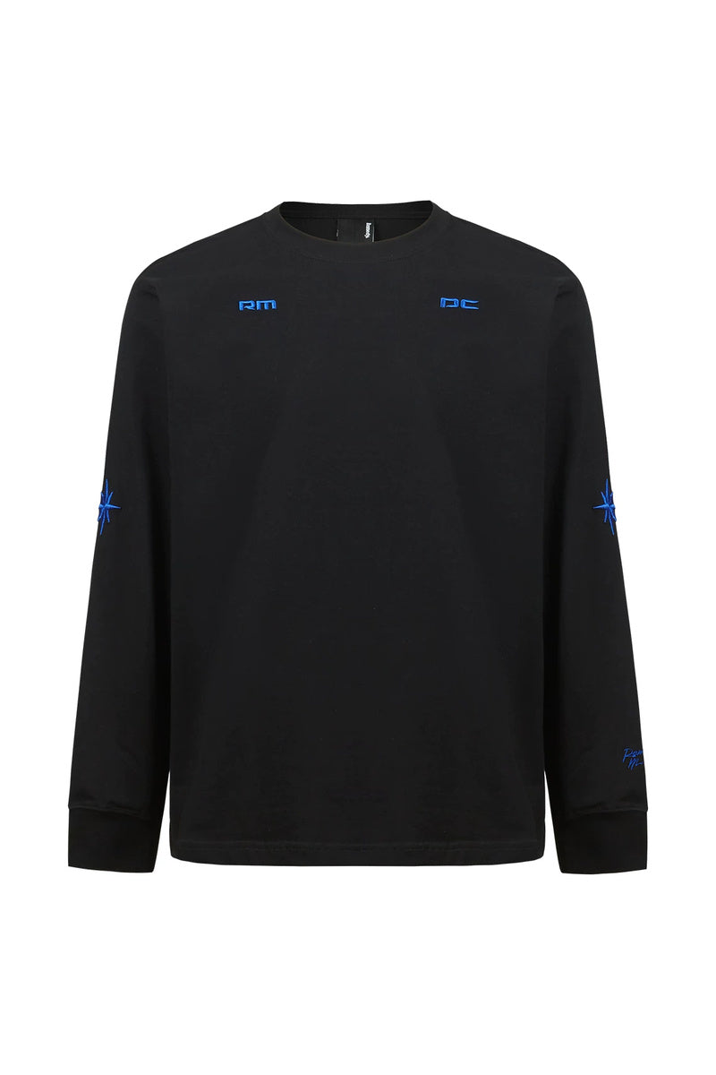 Heavyweight Embroidered Long Sleeve Tee — Black front