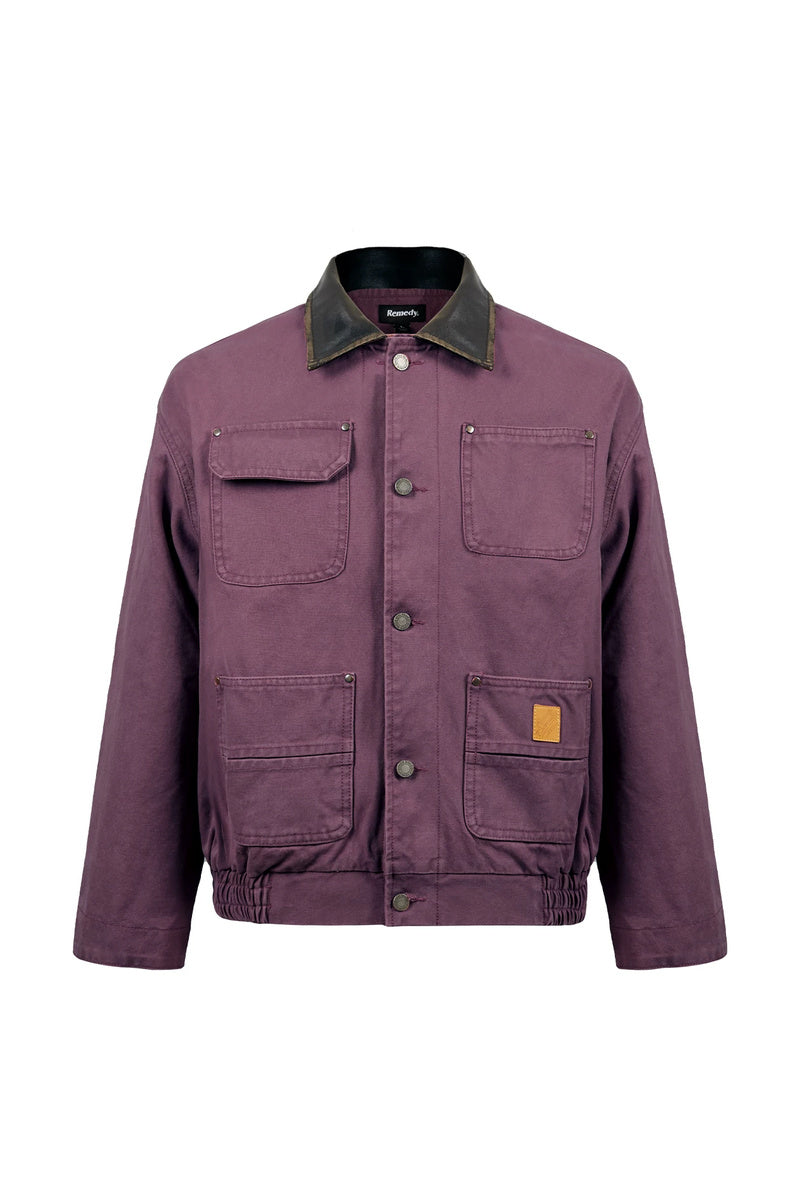 Leather Collar Workwear Jacket — Purple front