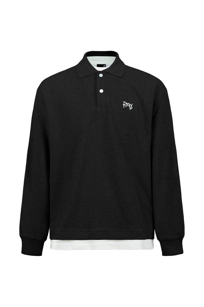 Waffle Layered Polo Longsleeve — Black front