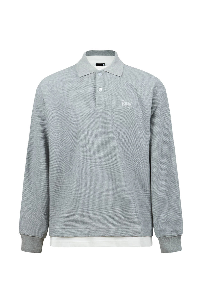 Waffle Layered Polo Longsleeve — Grey front