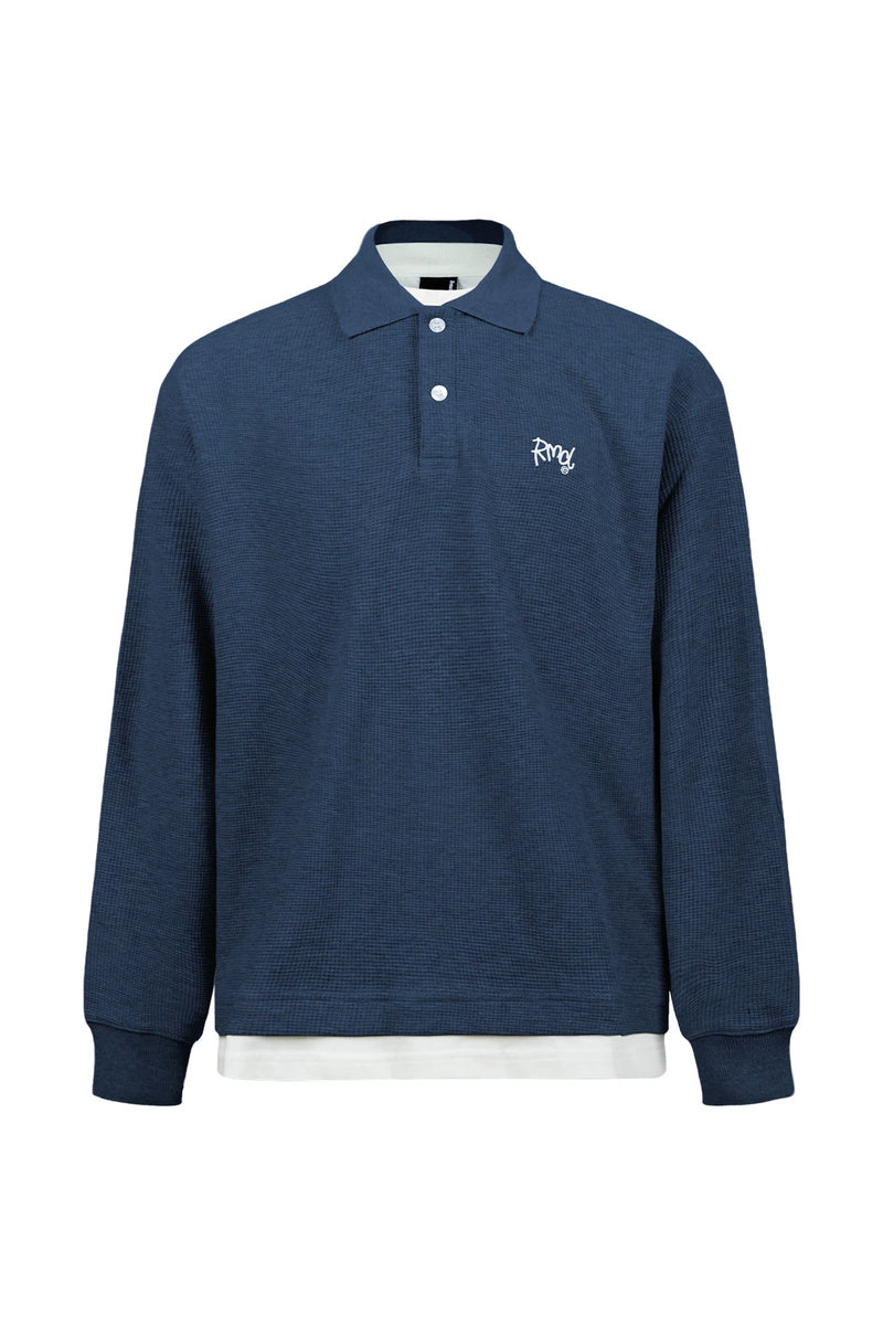 Waffle Layered Polo Longsleeve — Royal Blue front