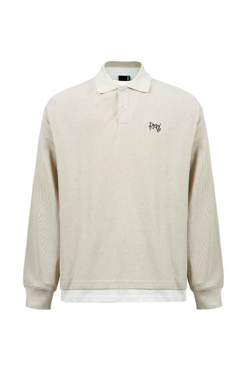 Waffle Layered Polo Longsleeve — Apricot front