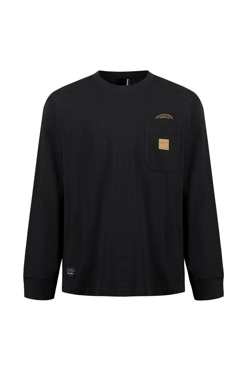 Graphic Cargo-Pocket Longsleeve Tee — Black front