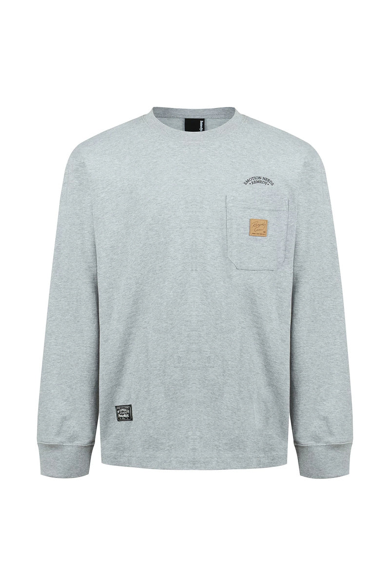 Graphic Cargo-Pocket Longsleeve Tee — Heather Grey front