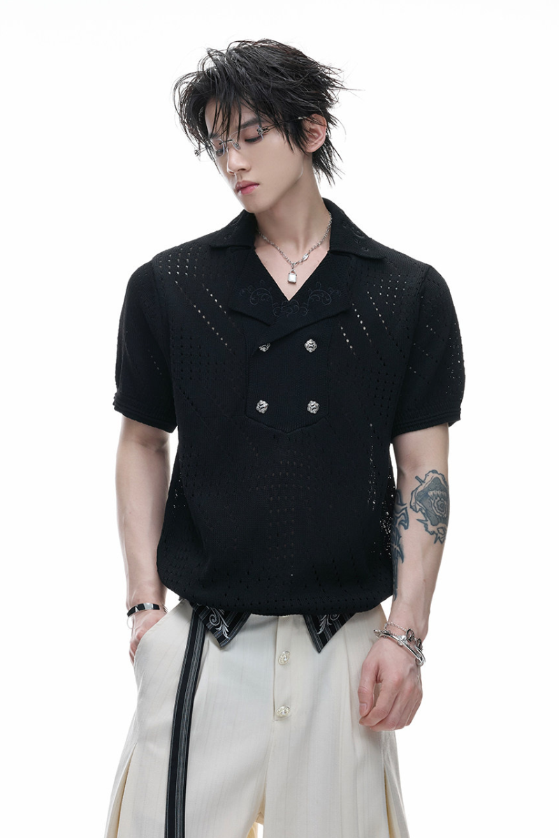 Embroidered Open Knit Shirt