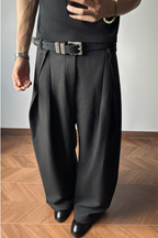 Striped Wool Wide Pants