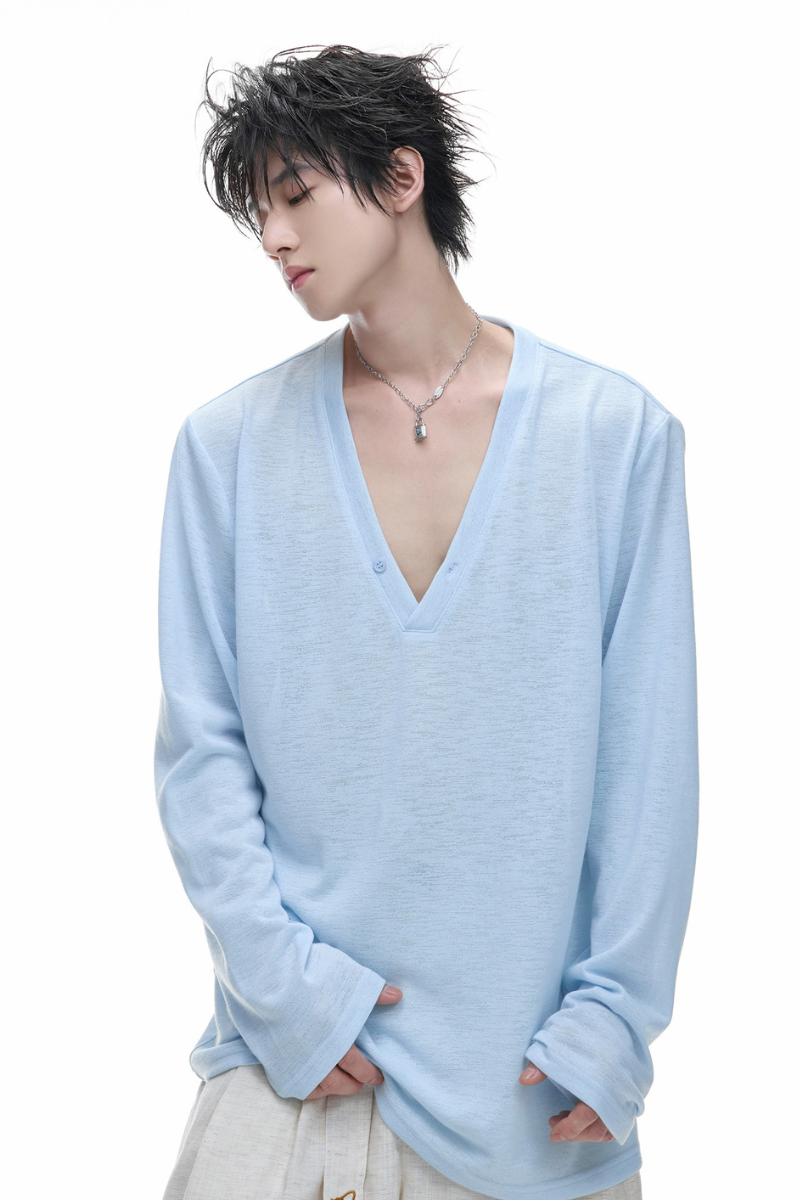 Deep V Neck Long Sleeve