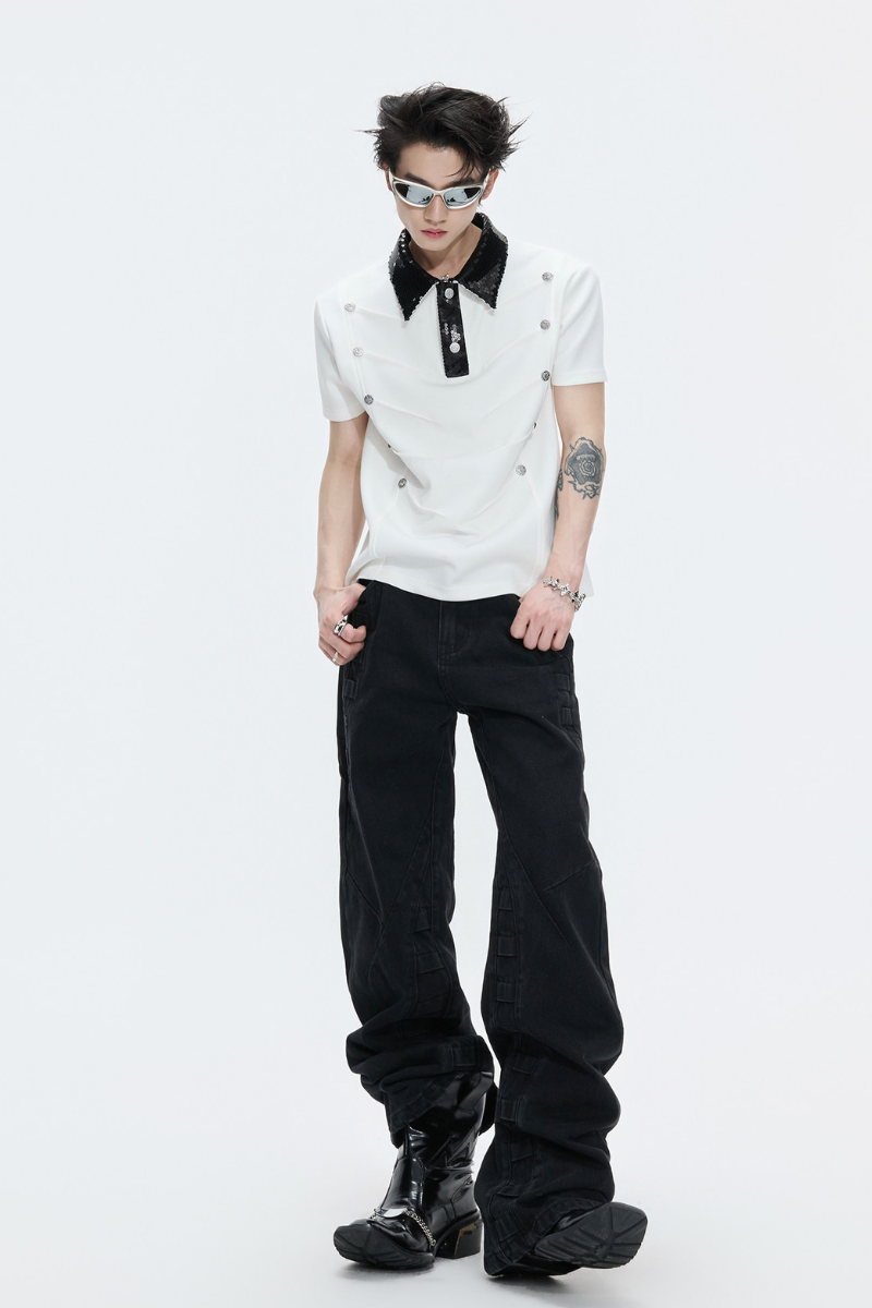 Sequin Buckle Polo Shirt