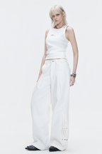 Ruched Studded Straight Jeans