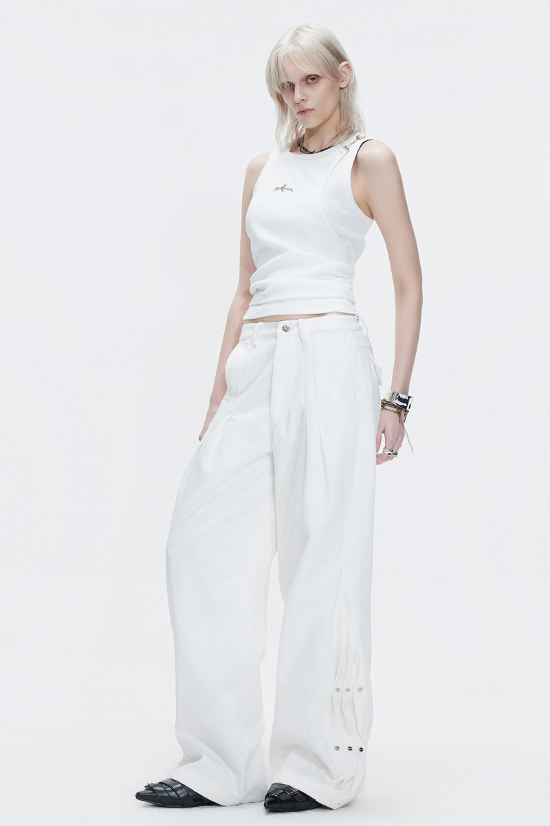 Ruched Studded Straight Jeans
