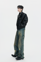 Distressed Patched Carpenter Jeans