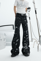 Distressed Studded Straight Jeans