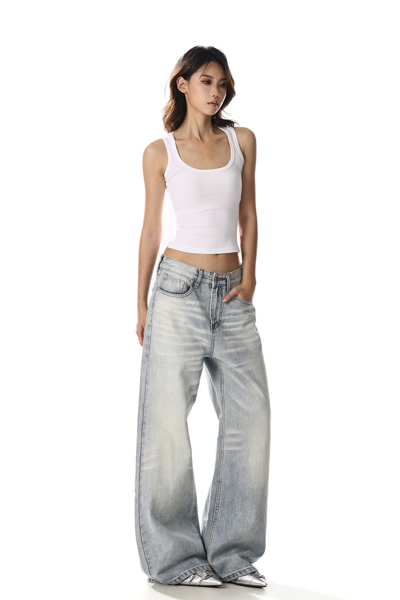 Whisker Straight Wide Jeans